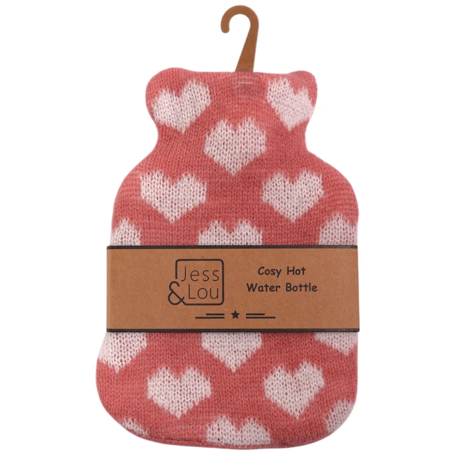 Mini Hot Water Bottle - Pink & White Hearts