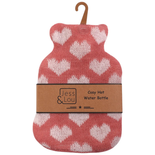 Mini Hot Water Bottle - Pink & White Hearts