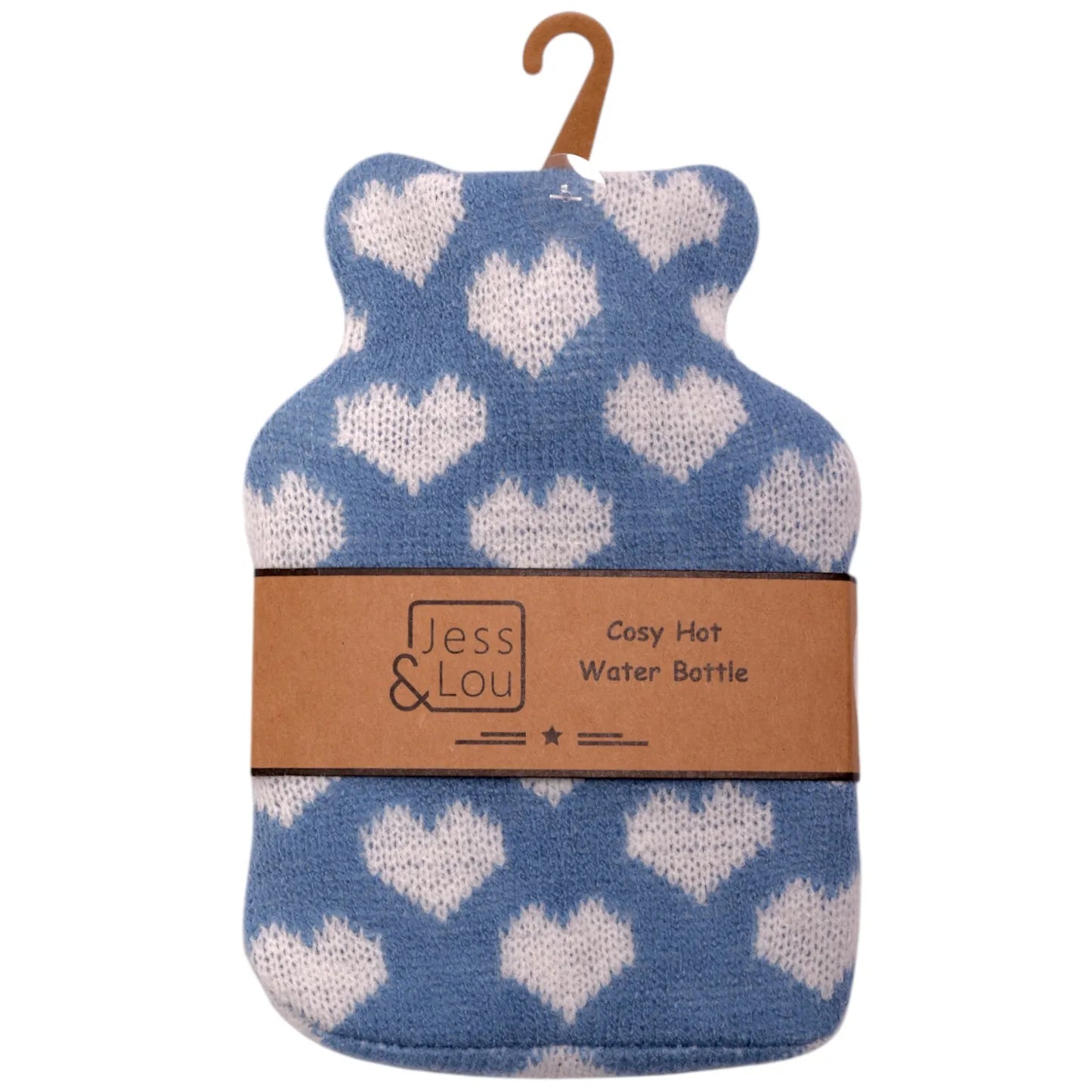 Mini Hot Water Bottle - Cornflower & White Hearts