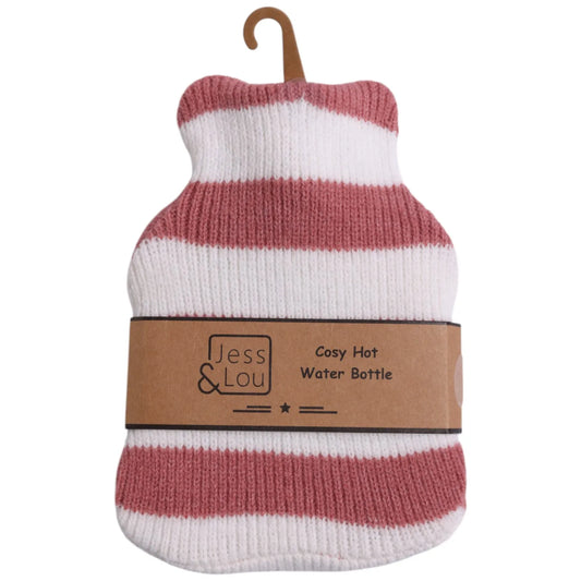 Mini Hot Water Bottle - Pink & White Stripe