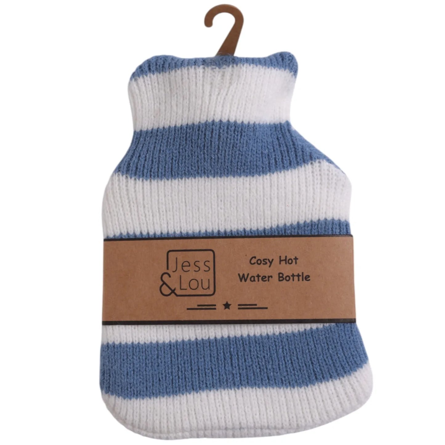 Mini Hot Water Bottle - Cornflower & White Stripe