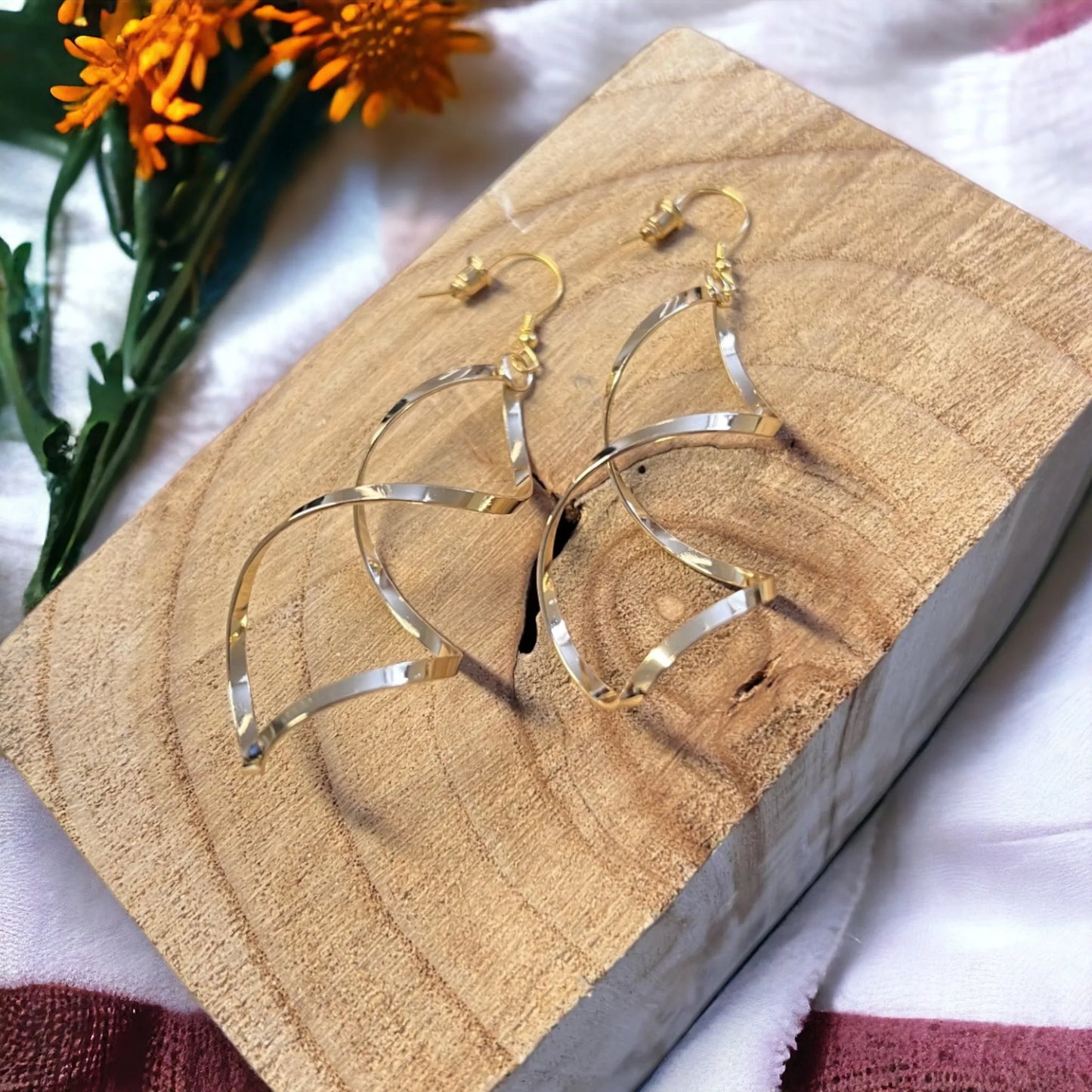 Long Drop Swirl Earrings - Gold
