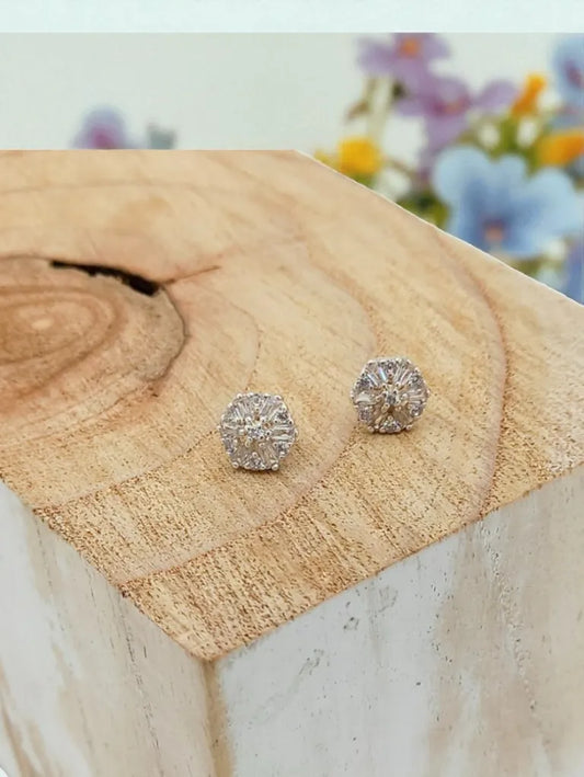 Cluster Diamante Stud Earrings - Silver