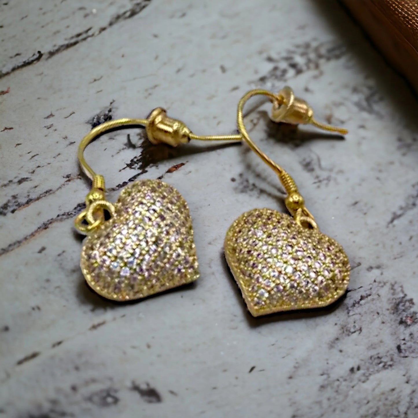 Diamante Heart Earrings - Gold