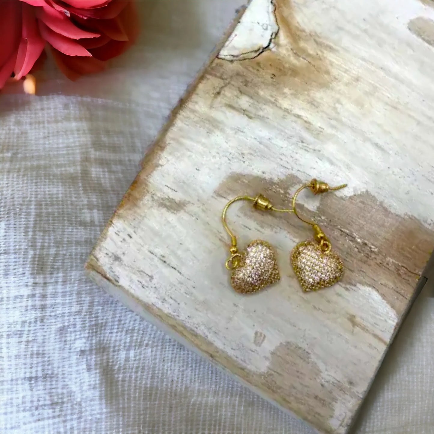 Diamante Heart Earrings - Gold