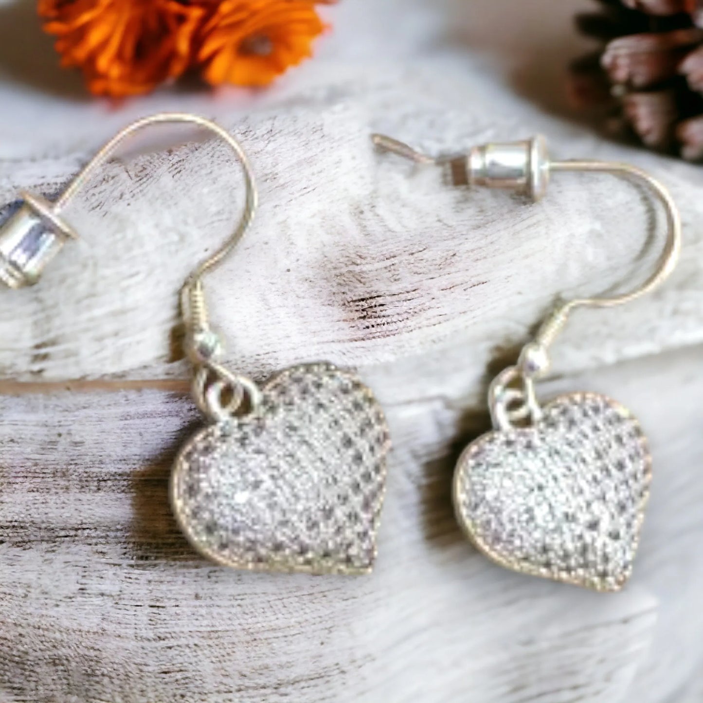 Diamante Heart Earrings - Silver