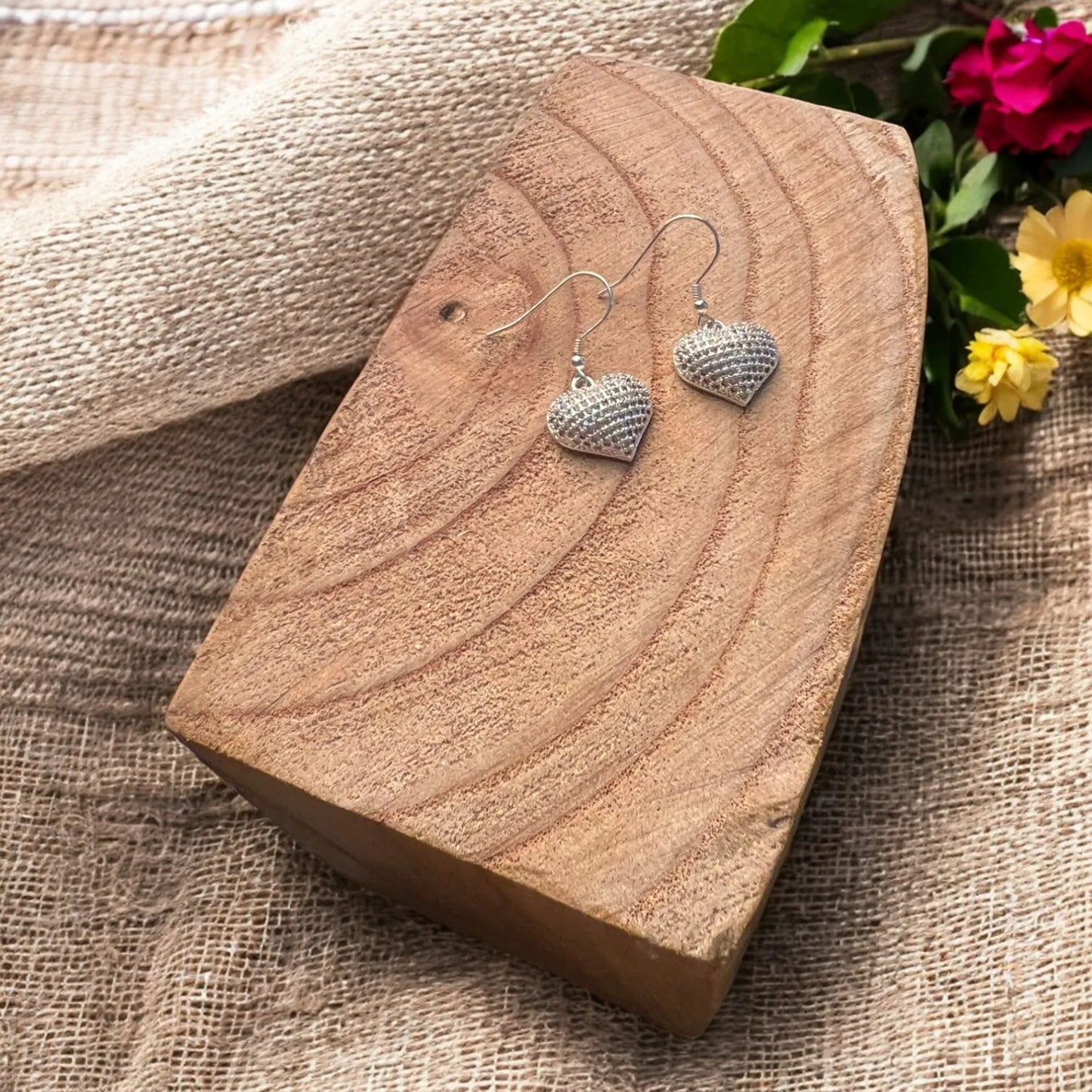 Diamante Heart Earrings - Silver