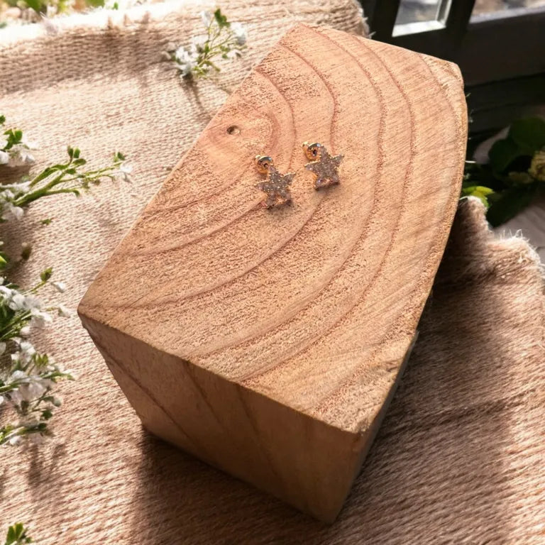 Diamante Star Stud Earrings - Gold