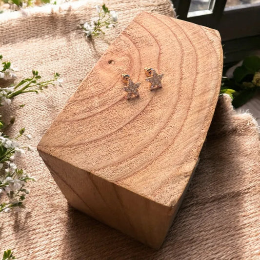 Diamante Star Stud Earrings - Gold