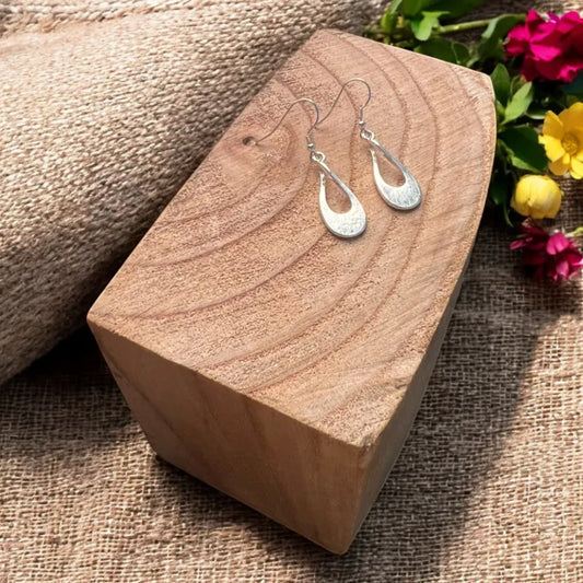 Brushed Tear Drop Earrings - Silver