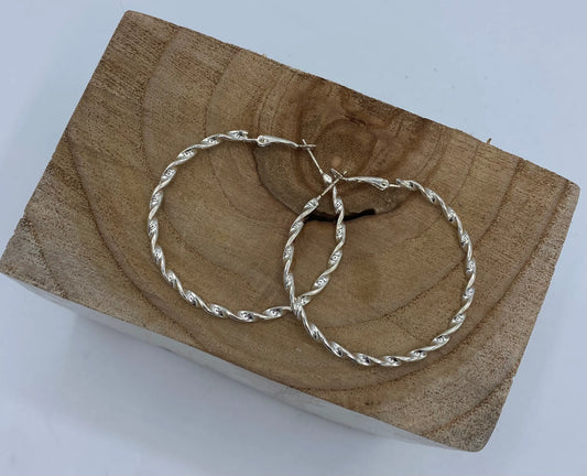 Twisted Hoop Earrings - Silver