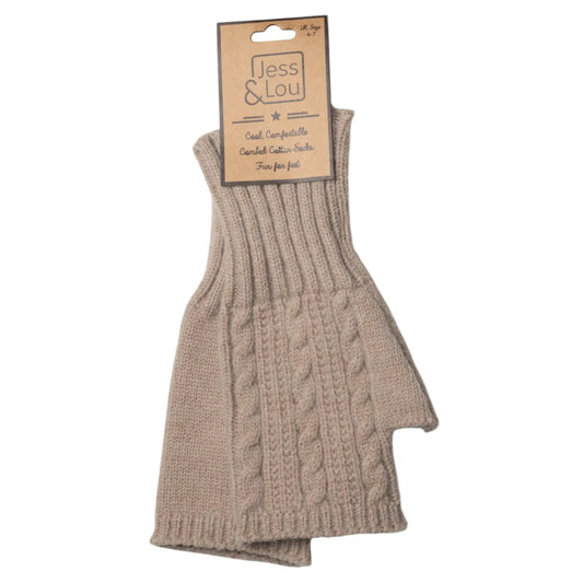 Striped Knit Fingerless Gloves - Oatmeal