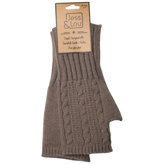 Striped Knit Fingerless Gloves - Cappuccino