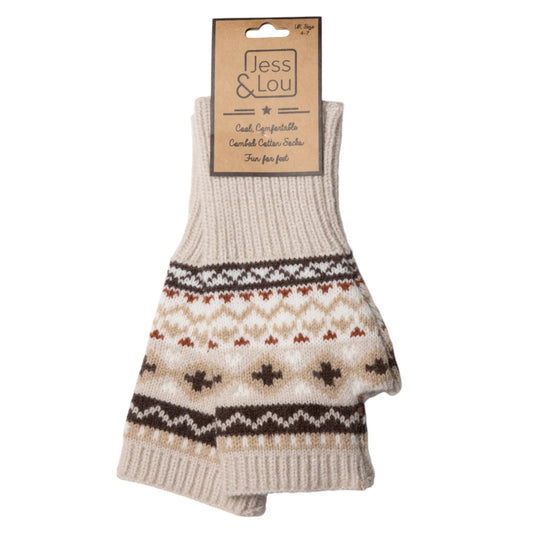 Nordic Fingerless Gloves - Beige