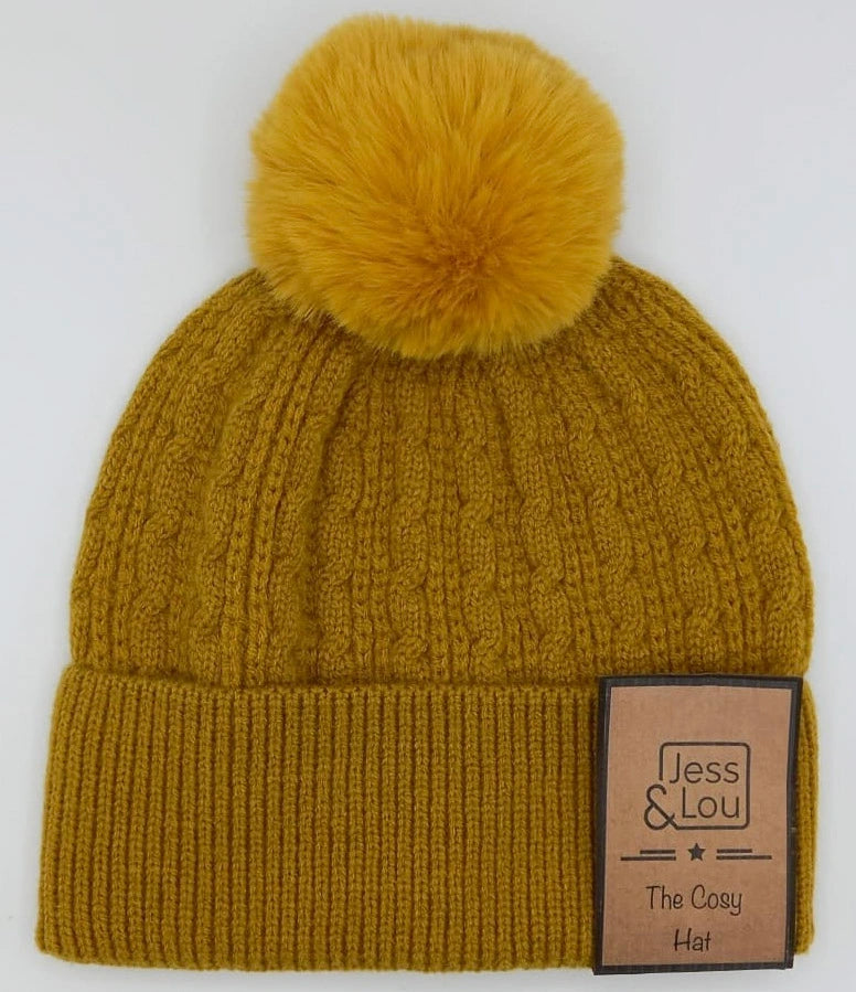 Cable Bobble Hat - Gold