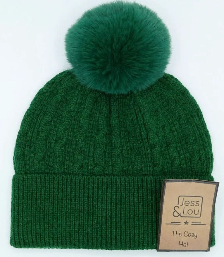 Cable Bobble Hat - Green