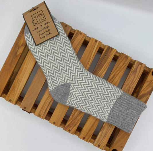 Herringbone Cosy Socks - Grey