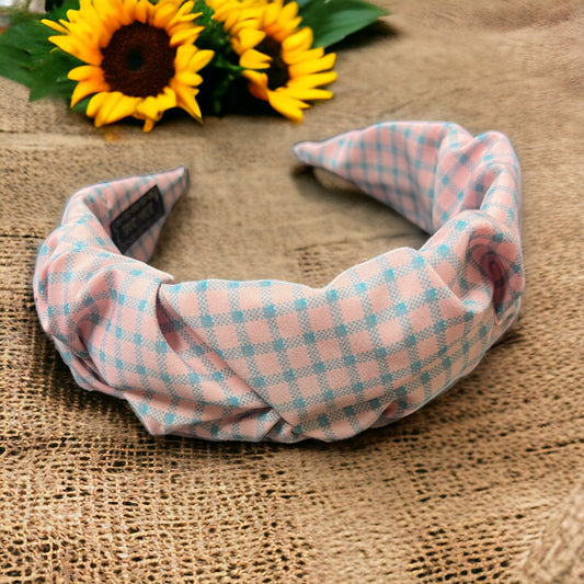 Gingham Headband - Pink/Grey