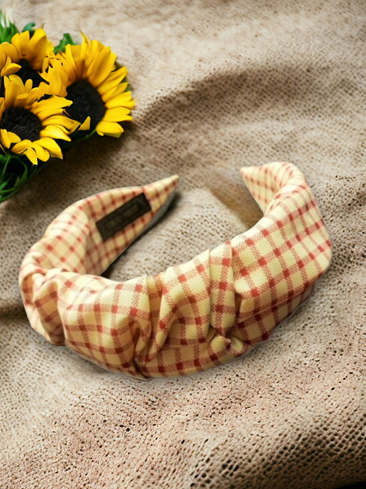 Gingham Headband - Red/Beige