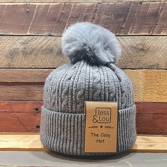 Cable Bobble Hat - Charcoal