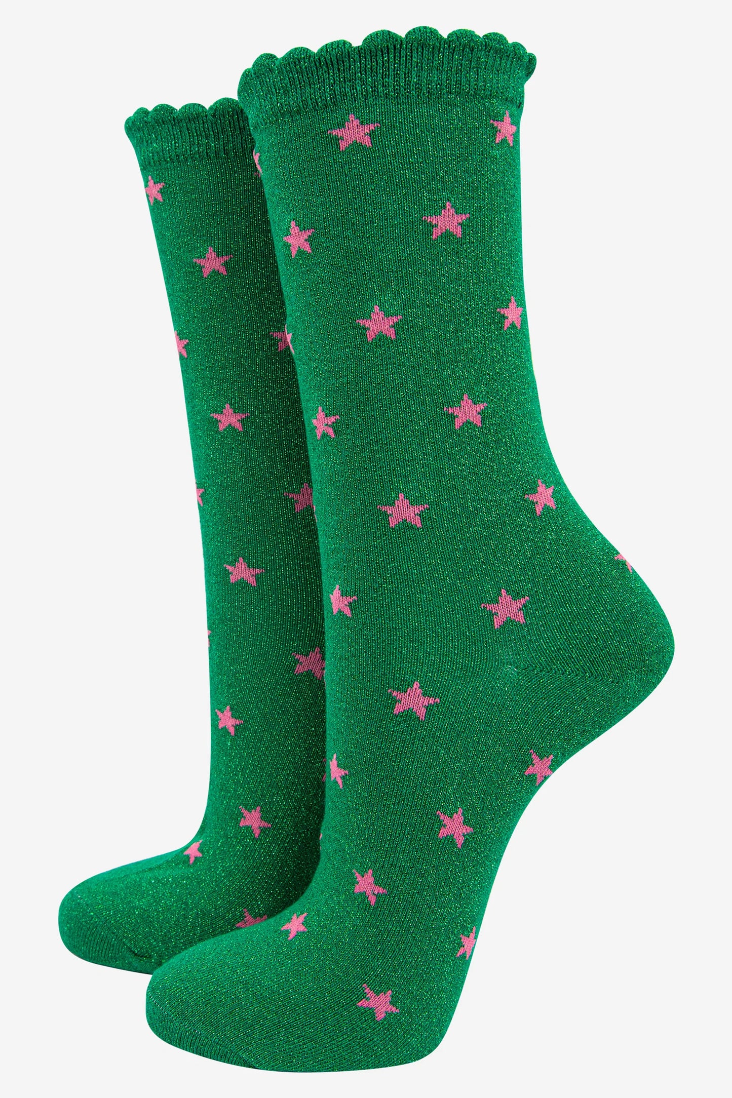 Women's Glitter Socks - Green/Stars