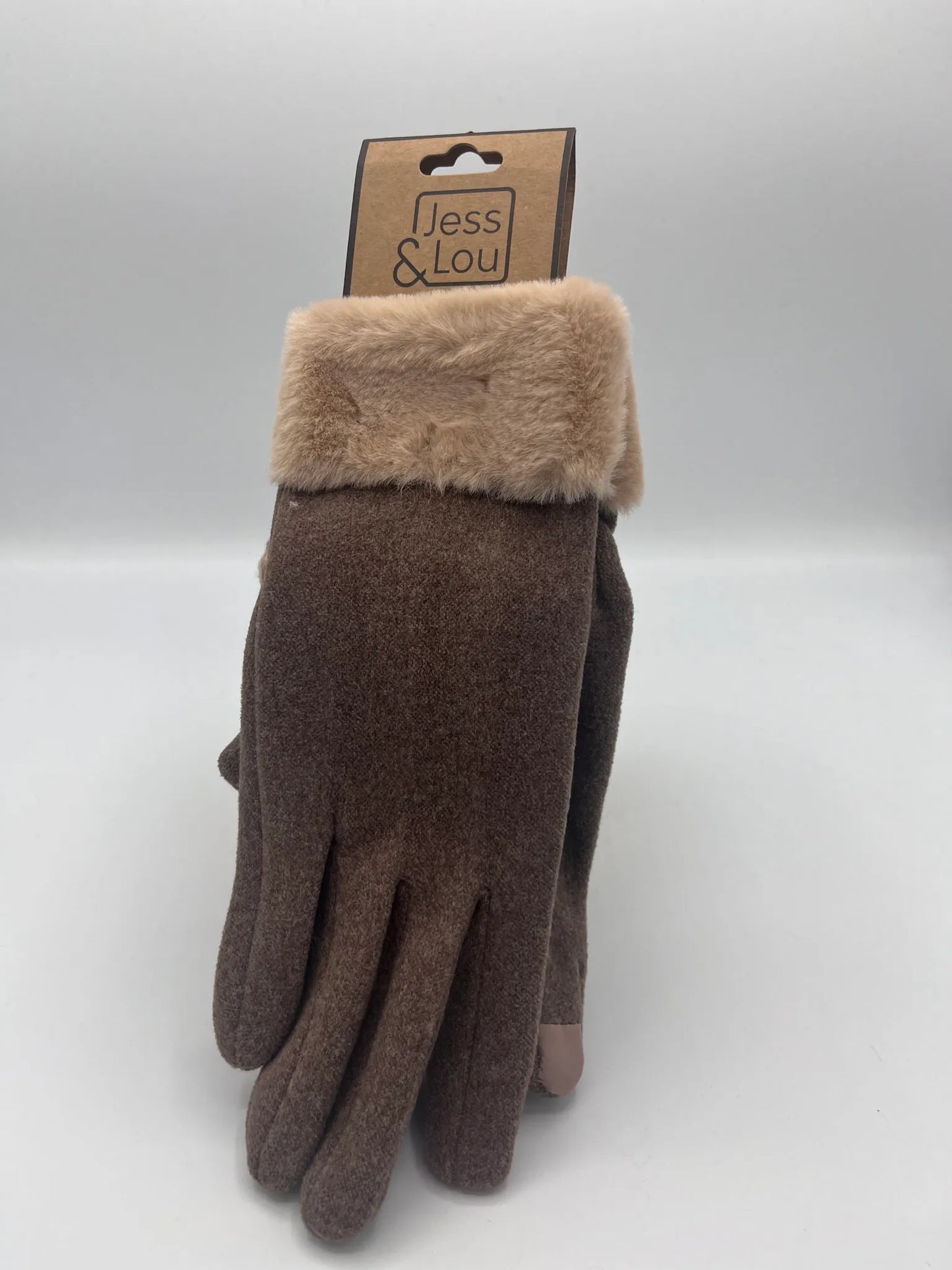 Faux Fur Trimmed Smart Gloves - Brown