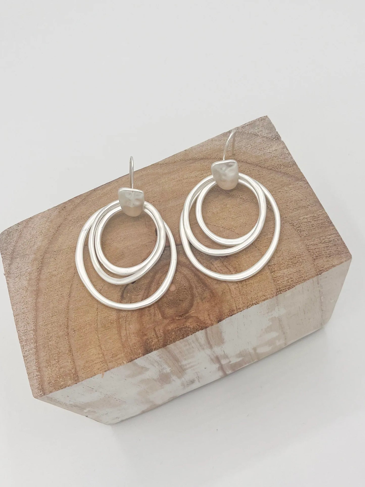 Drop Triple Loop Earrings - Silver