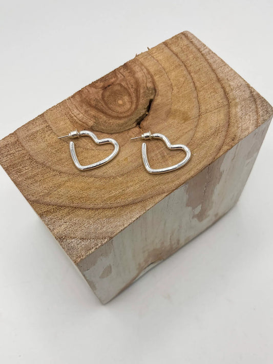 Hollow Heart Earrings - Silver