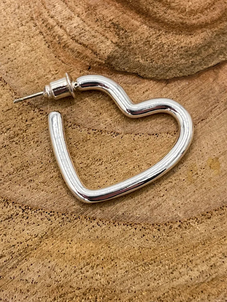 Hollow Heart Earrings - Silver