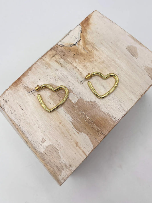 Hollow Heart Earrings - Gold