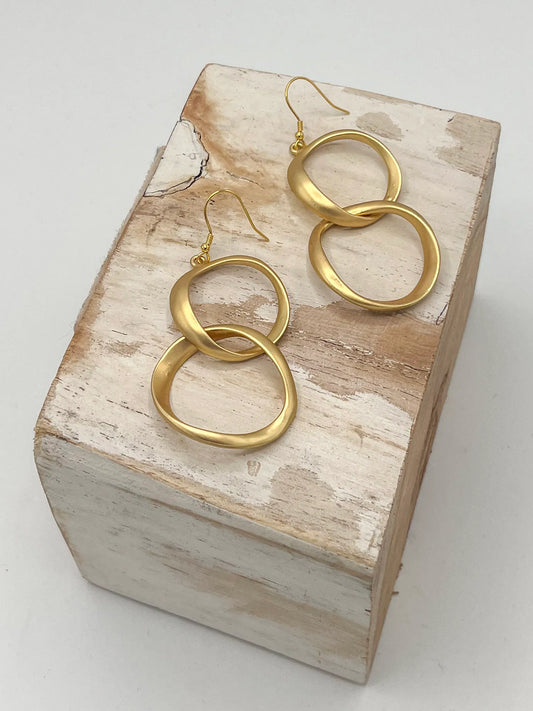 Matt Finish Drop Loop Earrings - Gold