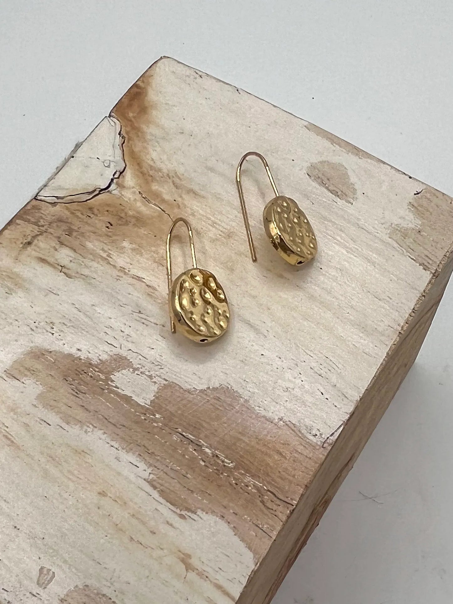 Battered Circle Hook Earrings - Gold