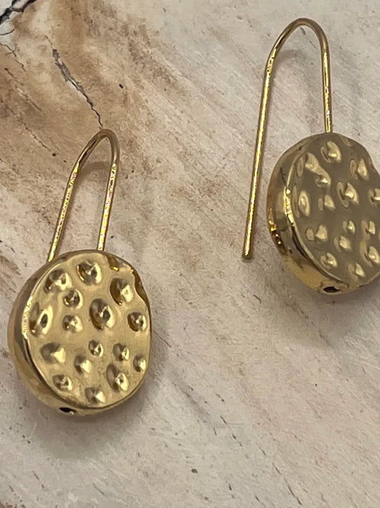 Battered Circle Hook Earrings - Gold