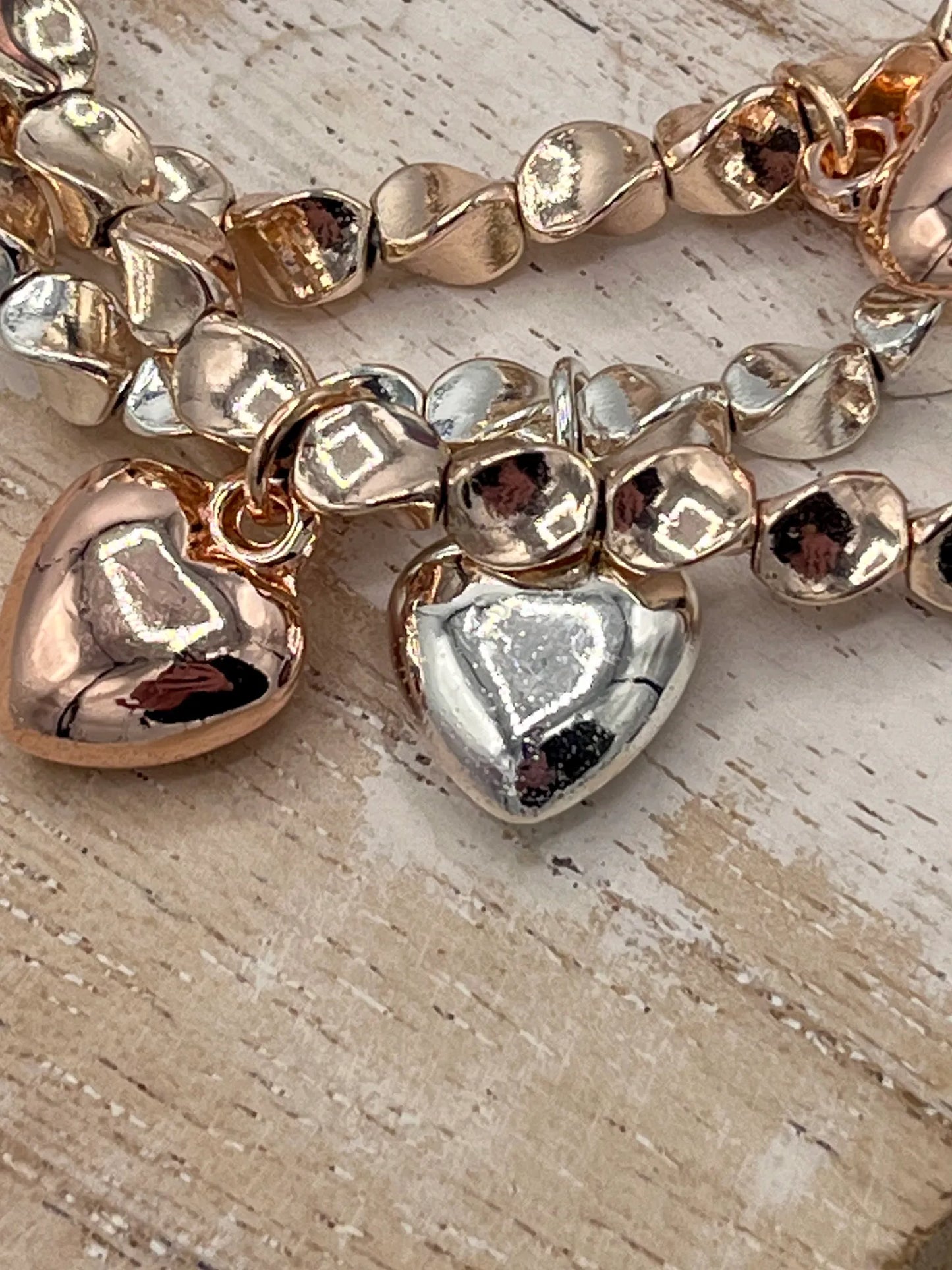 Triple Strand Bracelet With Drop Hearts - Mix