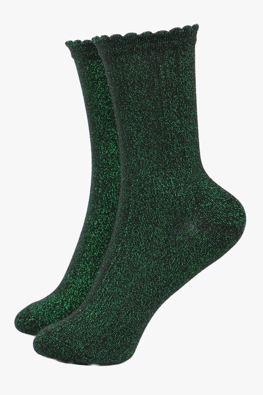 Women's Glitter Socks - Black/Green