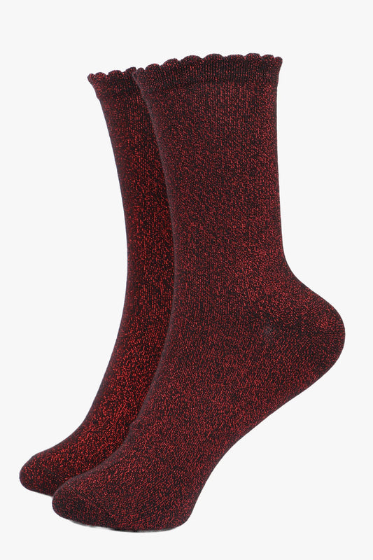 Women's Glitter Socks - Red