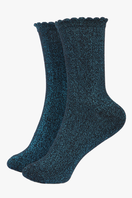 Women's Glitter Socks - Black/Turquoise