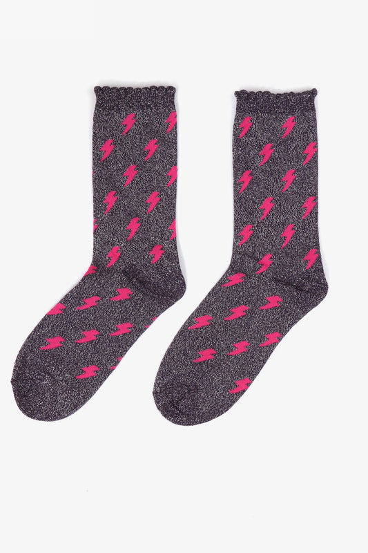 Glitter Socks - Navy/Fuchsia