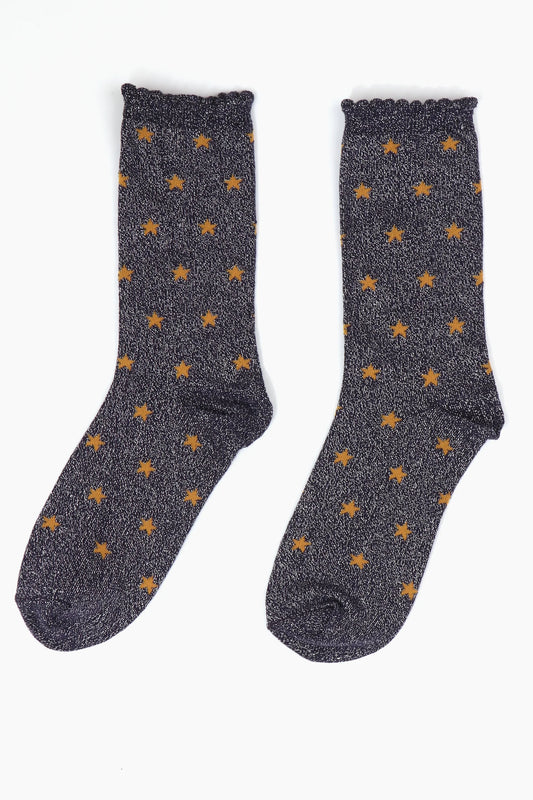 Women's Glitter Socks - Navy Stars