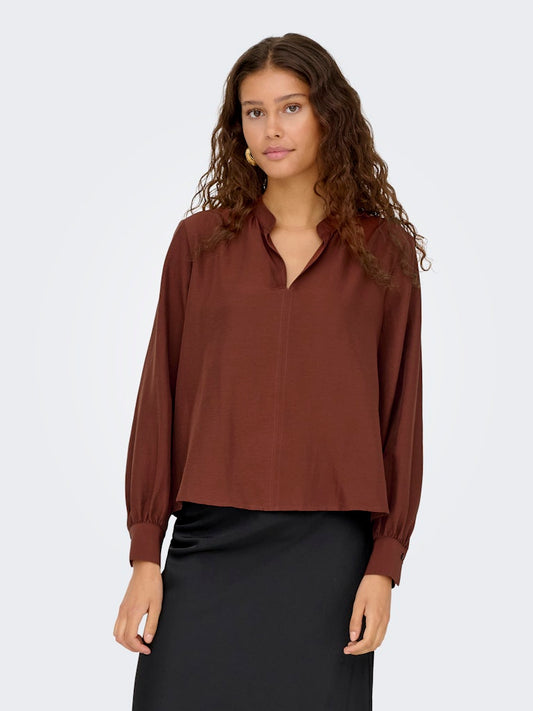 Celeste V-Neck Top - Cherry Mahogany