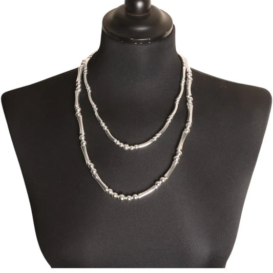 Mixed Beaded Necklace - Silver