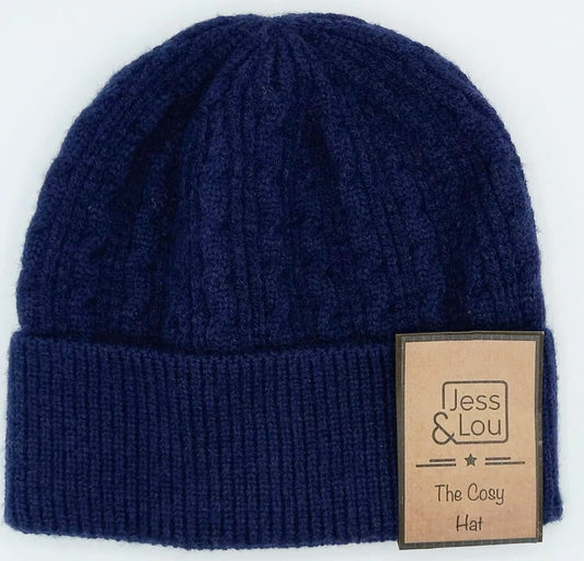 Cable Beanie Hat - Navy