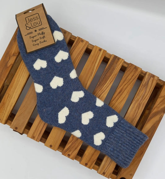 Hearts Cosy Socks - Navy