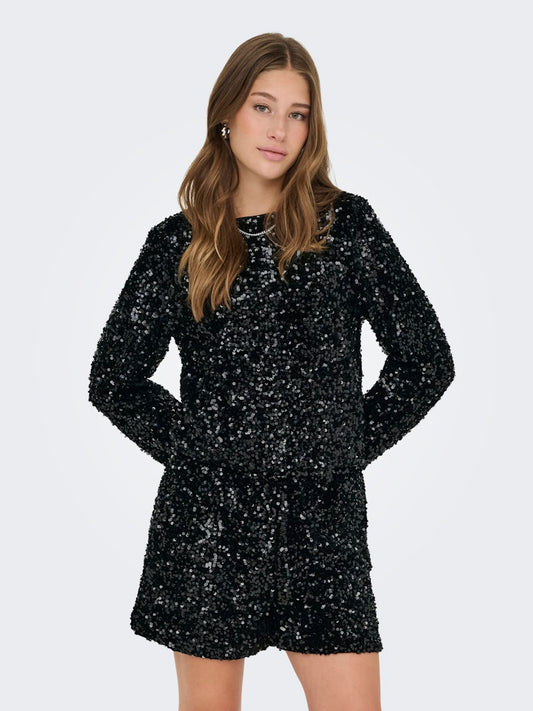 Confidence Sequin Bow Top - Black