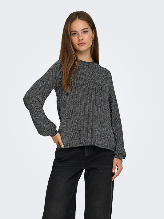Carol Glitter Bow Top - Black Silver