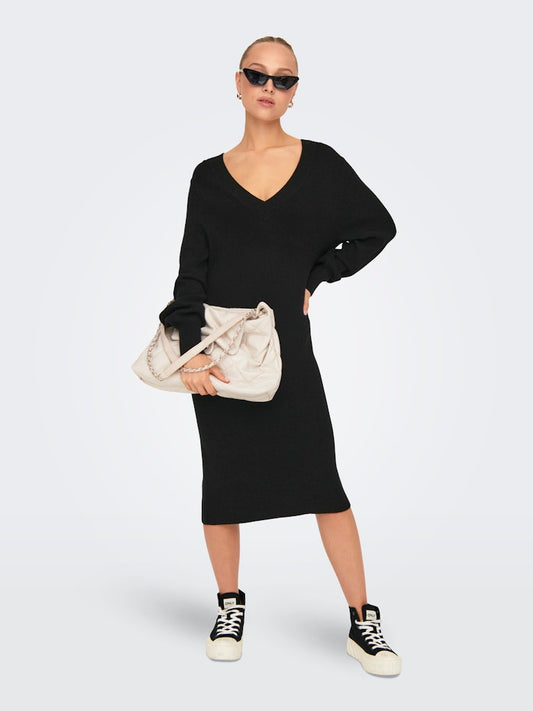 Katia V-Neck Knit Dress - Black