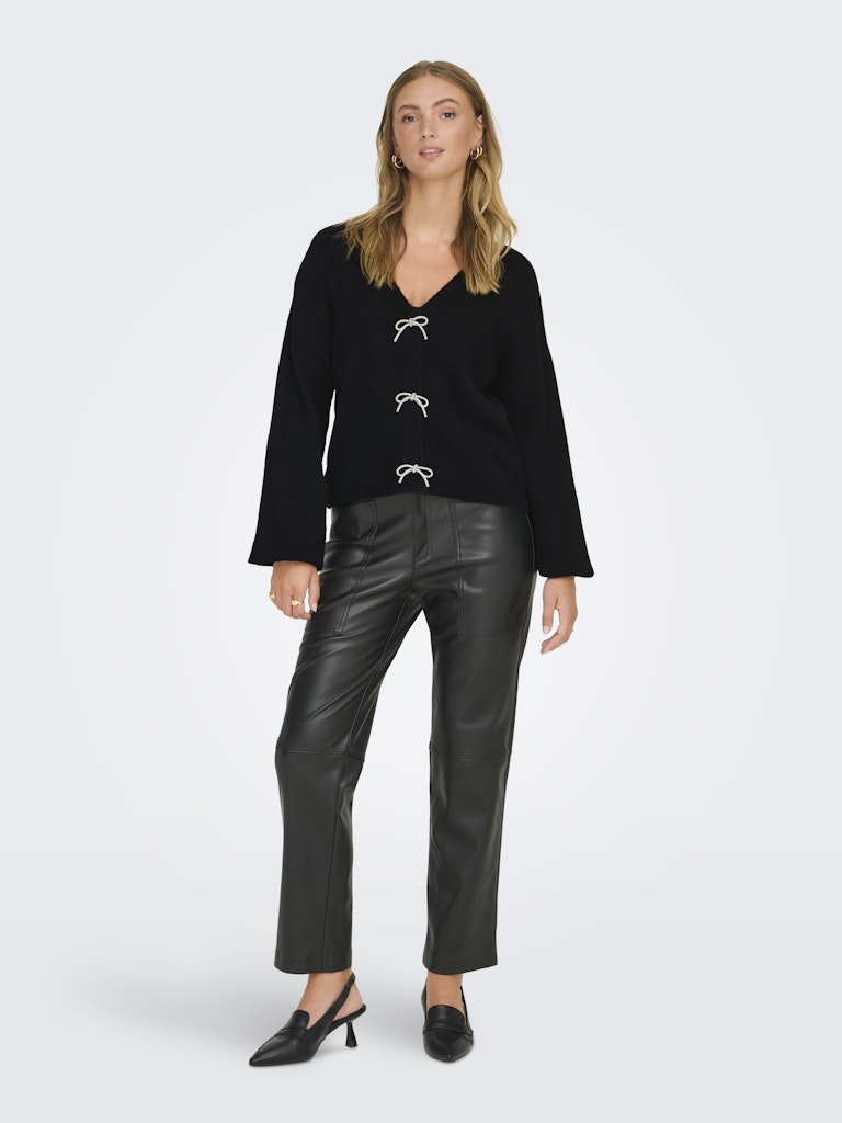 Donna V-Neck Bow Knit - Black
