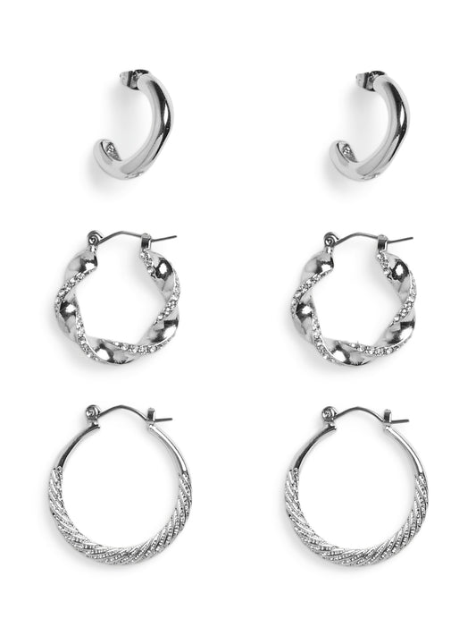 Mivo 3-Pack Hoop Earrings - Silver
