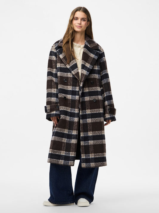 Marble Check Coat - Hot Fudge