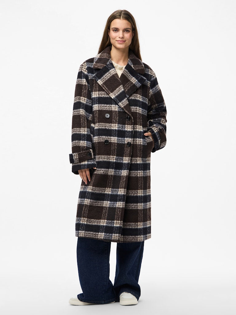 Marble Check Coat - Hot Fudge